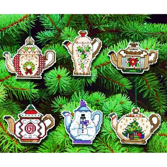 Image 1 of Janlynn Festive Teapot Ornaments Christmas Cross Stitch Kit