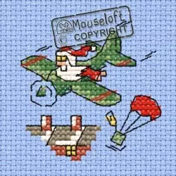 Mouseloft Santa's Airdrop Christmas Card Making Christmas Cross Stitch Kit