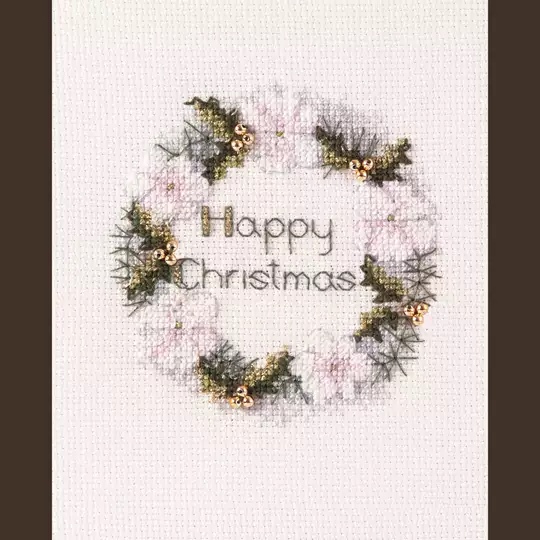Image 1 of Derwentwater Designs Golden Wreath Card Christmas Cross Stitch Kit