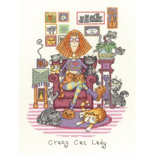 Image 1 of Heritage Crazy Cat Lady - Evenweave Cross Stitch Kit