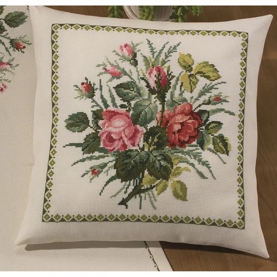 Image 1 of Permin Rose Bouquet Cushion Cross Stitch Kit