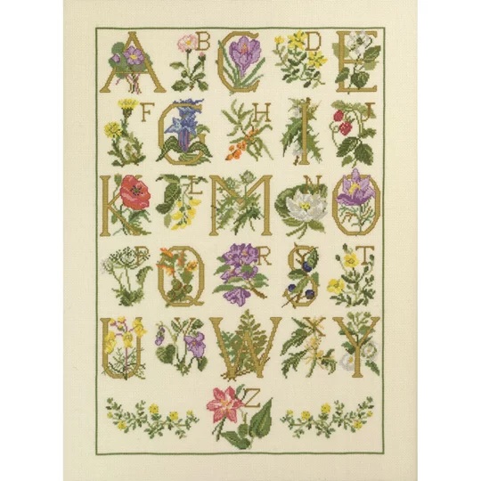 Image 1 of Permin Floral Alphabet - Aida Cross Stitch Kit
