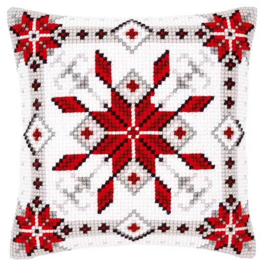 Image 1 of Vervaco Snow Crystal Cushion Christmas Cross Stitch Kit