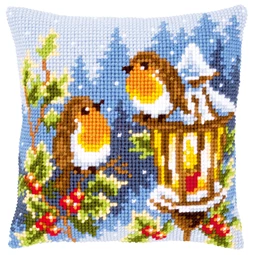 Vervaco Robin and Lantern Cushion Christmas Cross Stitch Kit