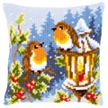 Image of Vervaco Robin and Lantern Cushion Christmas Cross Stitch Kit