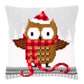 Image of Vervaco Owl in Santa Hat Cushion Christmas Cross Stitch Kit