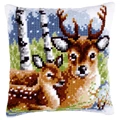Image of Vervaco Deer Family Cushion Christmas Cross Stitch Kit