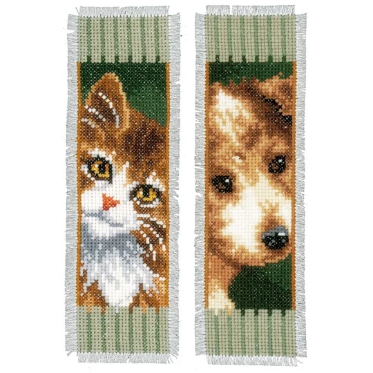 Image 1 of Vervaco Cat and Dog Bookmarks (2) Cross Stitch Kit