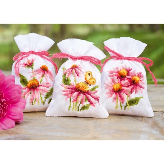 Image 1 of Vervaco Echinacea and Butterflies Bags (Set of 3) Cross Stitch Kit