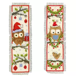 Vervaco Owls in Santa Hat Bookmarks (Set of 2) Christmas Cross Stitch Kit