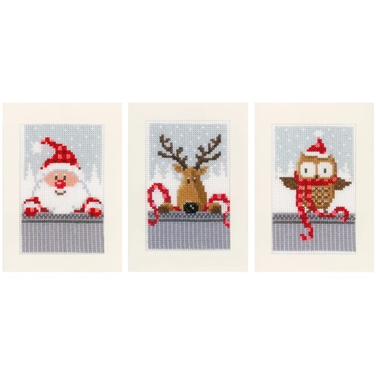 Image 1 of Vervaco Christmas Buddies Cards (Set of 3) Cross Stitch Kit