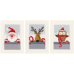Vervaco Christmas Buddiess (Set of 3) Christmas Card Making Cross Stitch Kit
