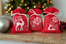 Vervaco Deer and Snowflakes Red Bags (Set of 3) Christmas Cross Stitch Kit