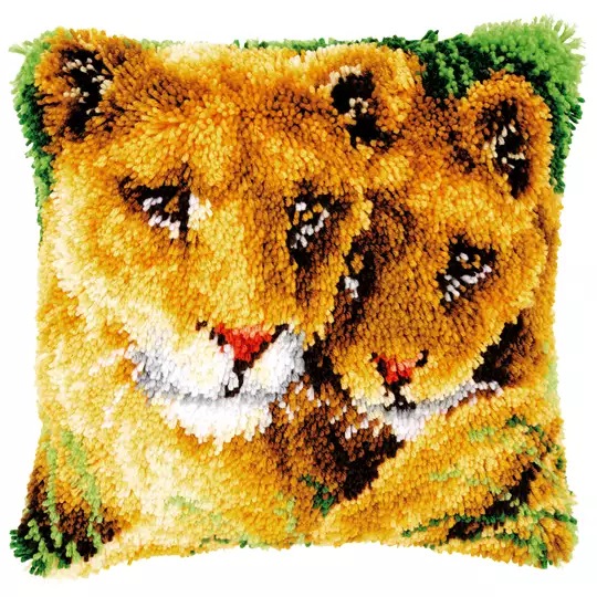 Image 1 of Vervaco Lioness and Cub Latch Hook Cushion Kit