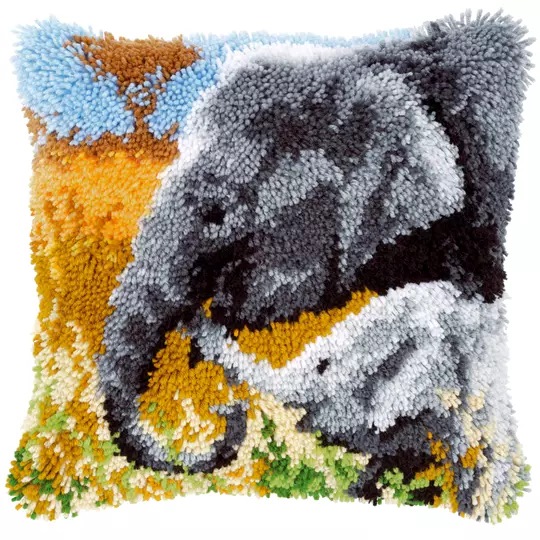 Image 1 of Vervaco Baby Elephant and Mother Latch Hook Cushion Kit