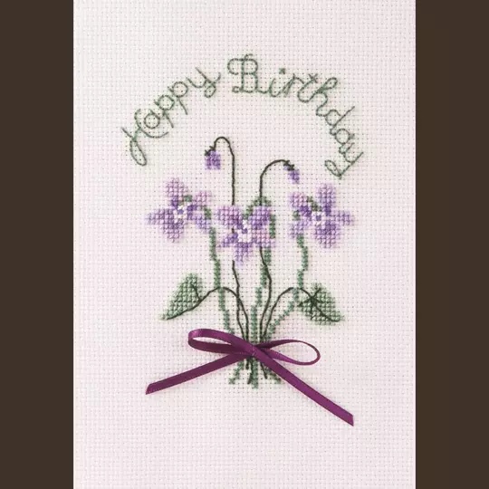 Image 1 of Derwentwater Designs Birthday Violets Card Cross Stitch Kit