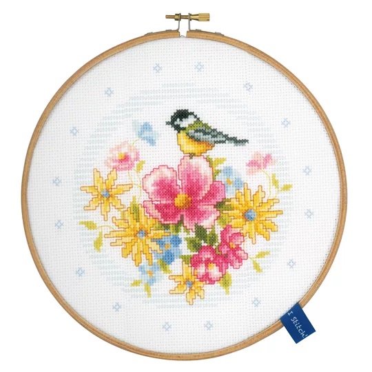 Image 1 of Vervaco Bird and Flowers Hoop Cross Stitch Kit