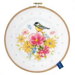 Vervaco Bird and Flowers Hoop Cross Stitch Kit