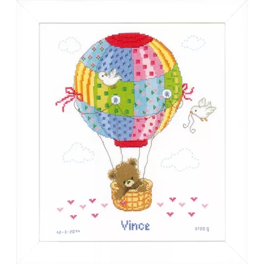 Image 1 of Vervaco Hot Air Balloon Birth Record Cross Stitch Kit