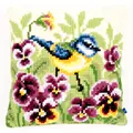 Image of Vervaco Bluetit and Pansies Cushion Cross Stitch Kit