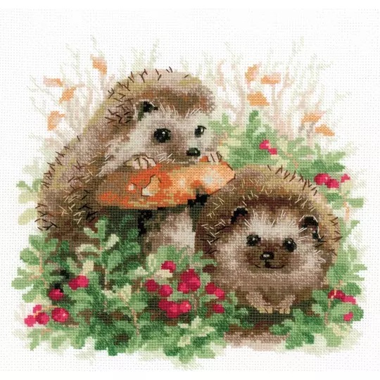 Image 1 of RIOLIS Hedgehogs in Lingonberries Cross Stitch Kit