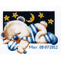 Pako Sleepy Teddy - Boy Birth Sampler Cross Stitch Kit