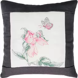 Luca-S Rose and Butterfly Pillow - Grey Cross Stitch Kit