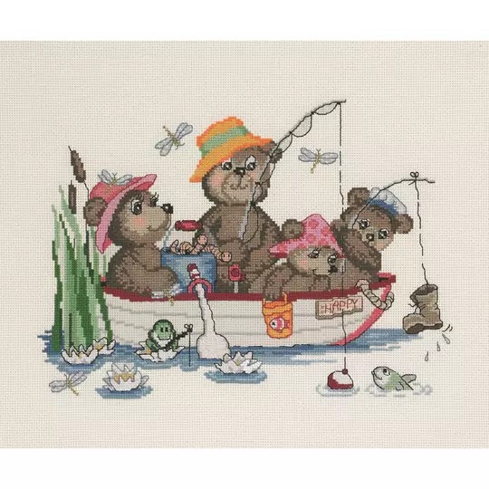 Image 1 of Permin Teddy Fishing Trip Cross Stitch Kit