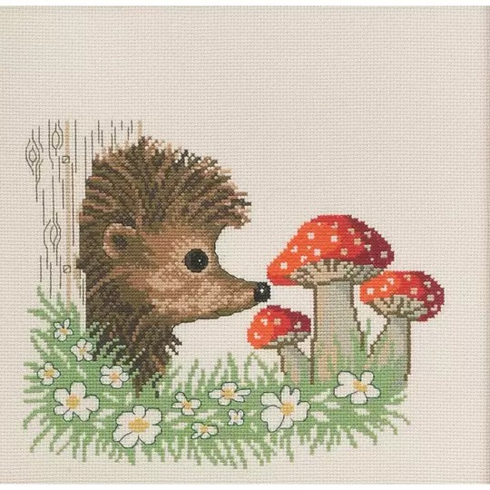 Image 1 of Permin Hedgehog and Toadstools Cross Stitch Kit