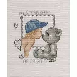 Permin Teddy Boy Birth Record Birth Sampler Cross Stitch Kit