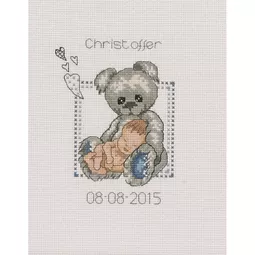 Permin Blue Teddy Birth Sampler Birth Sampler Cross Stitch Kit