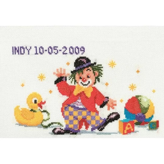 Image 1 of Pako Clown Birth Sampler Cross Stitch Kit