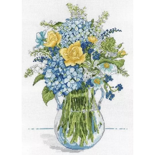 Image 1 of Design Works Crafts Blue and Yellow Floral Cross Stitch Kit