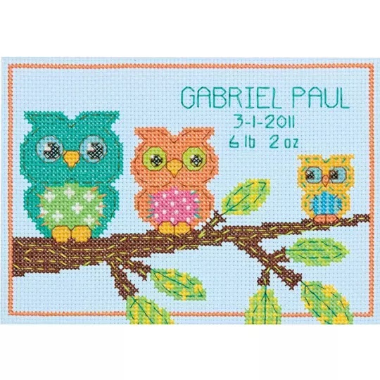 Image 1 of Dimensions Little Owl Birth Record Cross Stitch Kit