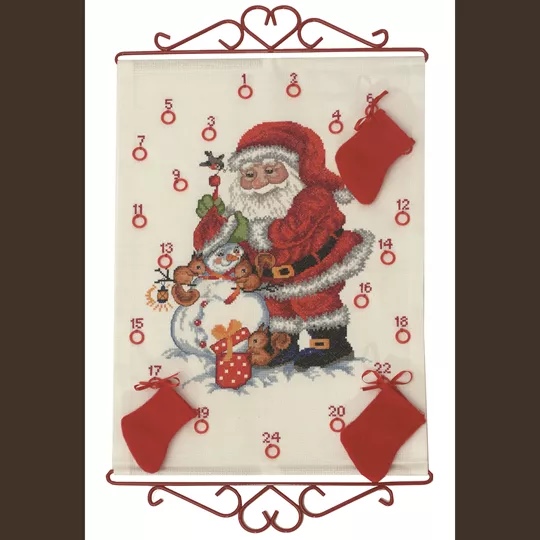 Image 1 of Permin Santa and Snowman Advent Christmas Cross Stitch Kit