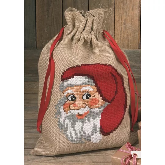 Image 1 of Permin Santa Claus Gift Bag Christmas Cross Stitch Kit