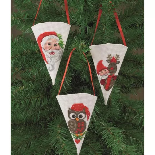 Image 1 of Permin Santa Animals Tree Pockets Christmas Cross Stitch Kit