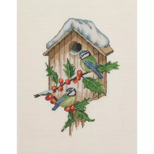 Image 1 of Permin Winter Birdhouse - Evenweave Christmas Cross Stitch Kit