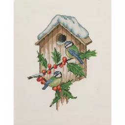 Permin Winter Birdhouse - Evenweave Christmas Cross Stitch Kit