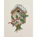 Image of Permin Winter Birdhouse - Evenweave Christmas Cross Stitch Kit