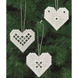 Permin White Heart Tree Decorations Embroidery Kit