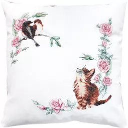 Luca-S Kitten and Birds Pillow Cross Stitch