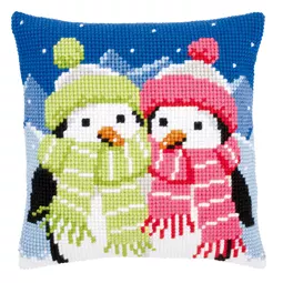 Penguins in Scarves Cushion