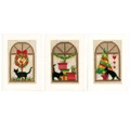 Image of Vervaco Cat in Windows - Set of 3 Christmas Card Making Christmas Cross Stitch Kit