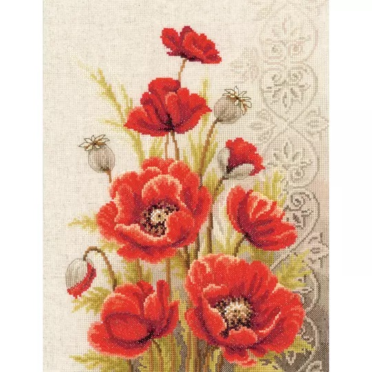 Image 1 of Vervaco Poppies and Swirls Cross Stitch Kit