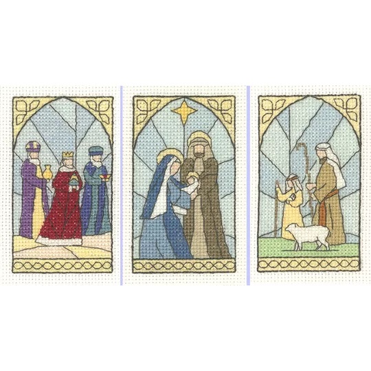 Image 1 of Heritage Stained Glasss - Set 3 Christmas Card Making Christmas Cross Stitch Kit