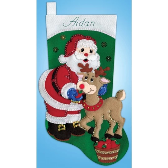 Image 1 of Design Works Crafts Santa and Reindeer Stocking Christmas Craft Kit