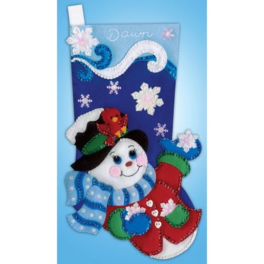 Image 1 of Design Works Crafts Snowflake Snowman Stocking Christmas Craft Kit