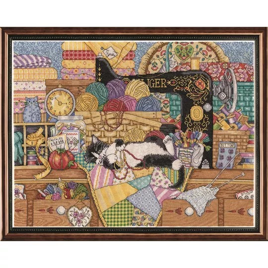 Image 1 of Design Works Crafts Kitty Sewing Lesson Cross Stitch