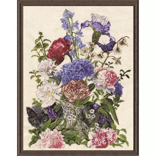 Image 1 of Design Works Crafts Bouquet with Cat Cross Stitch Kit